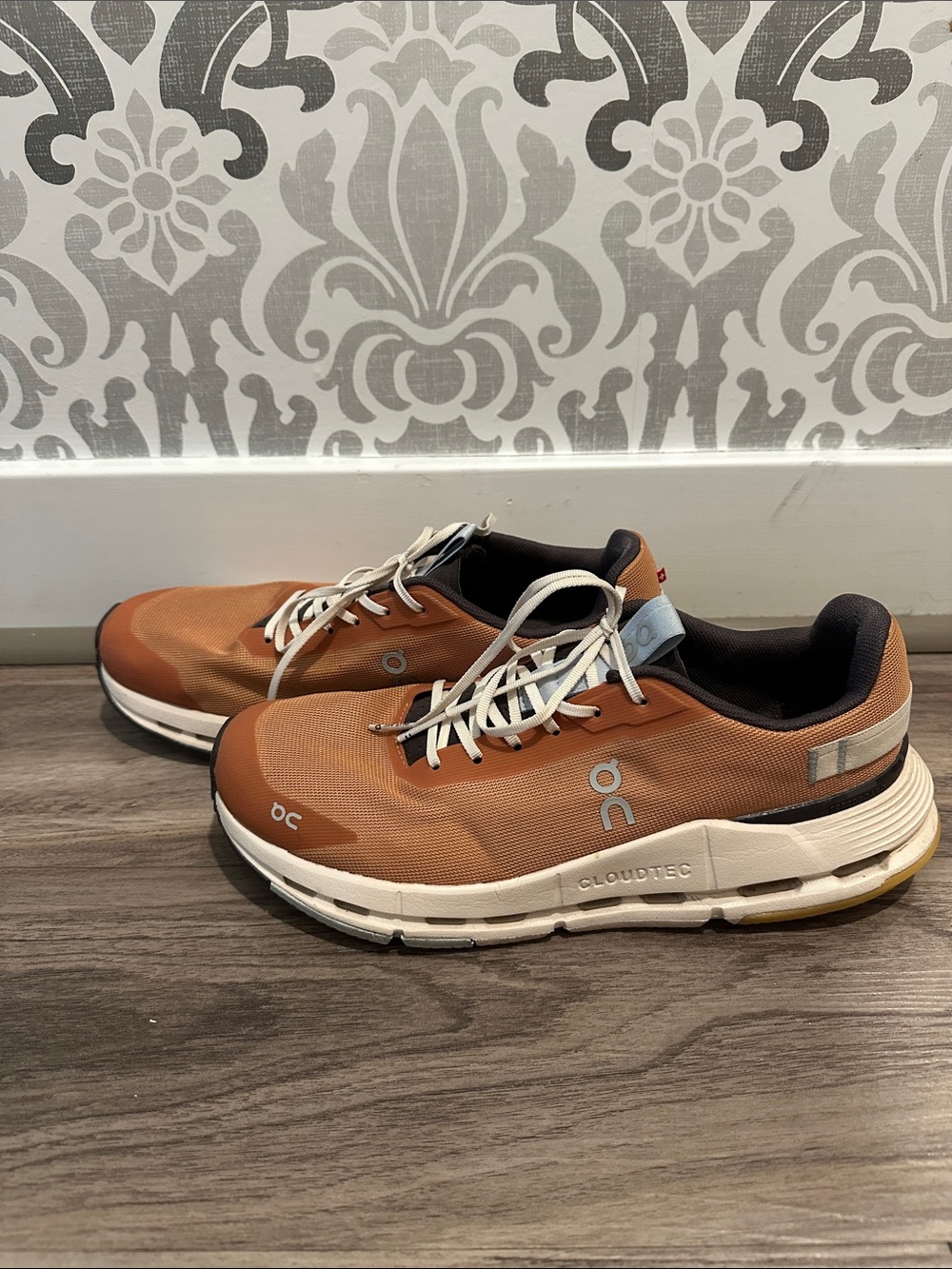On Running Women's Athletic Shoes in Rust/Brick Orange and White - Picture 2 of 6